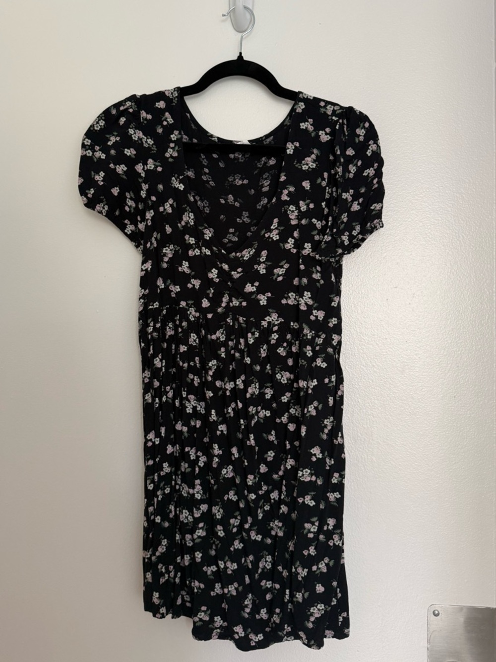 bp Black Mini Dress with White and Pale Pink Floral Print